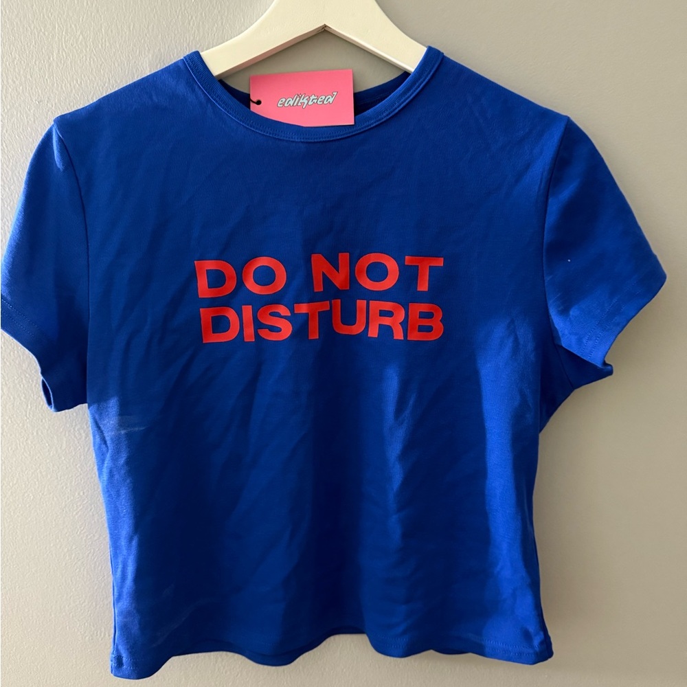 Edikted Blue Crop Top with Red Text